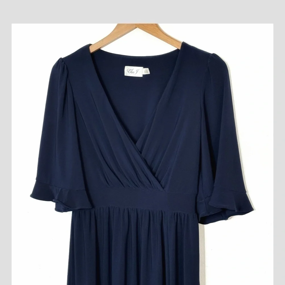 Eliza J Faux Wrap Dress Flutter Sleeve Elastic Waist V-Neck Surplice Bodice 10